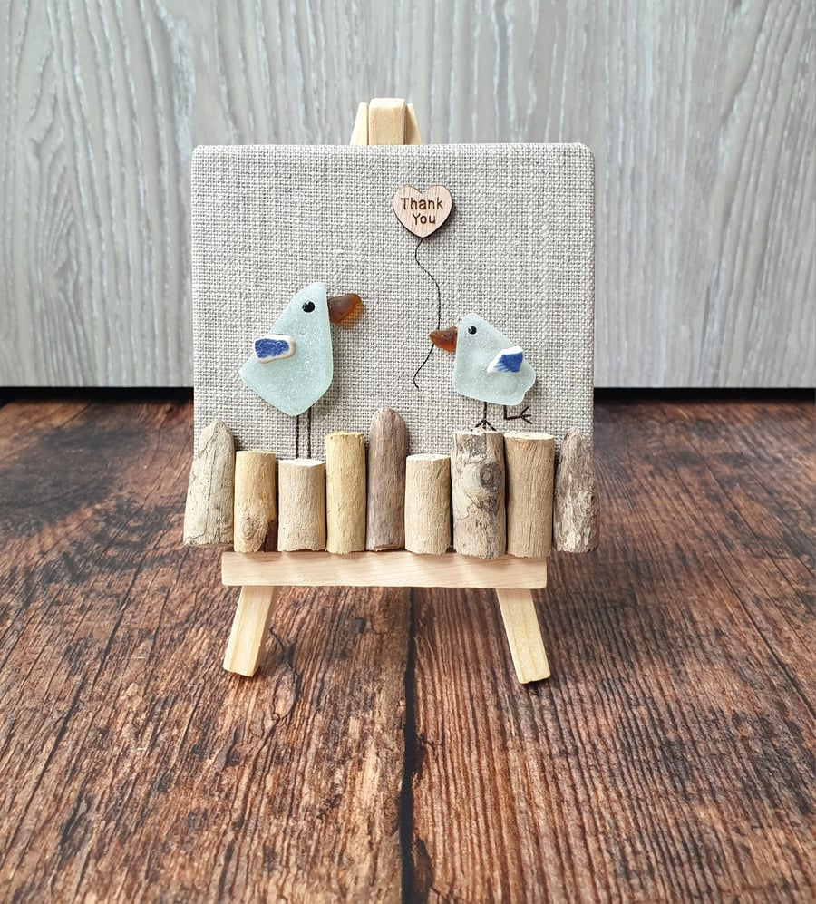 Sea glass, sea pottery and driftwood THANK YOU birds