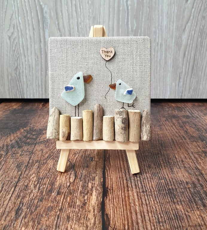 Sea glass, sea pottery and driftwood THANK YOU birds