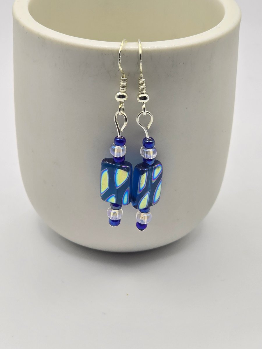 Czech Glass Blue rectangle glass earrings 