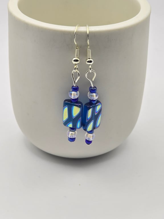 Czech Glass Blue rectangle glass earrings 