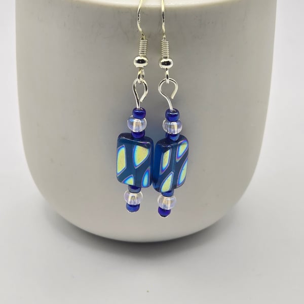 Czech Glass Blue rectangle glass earrings 