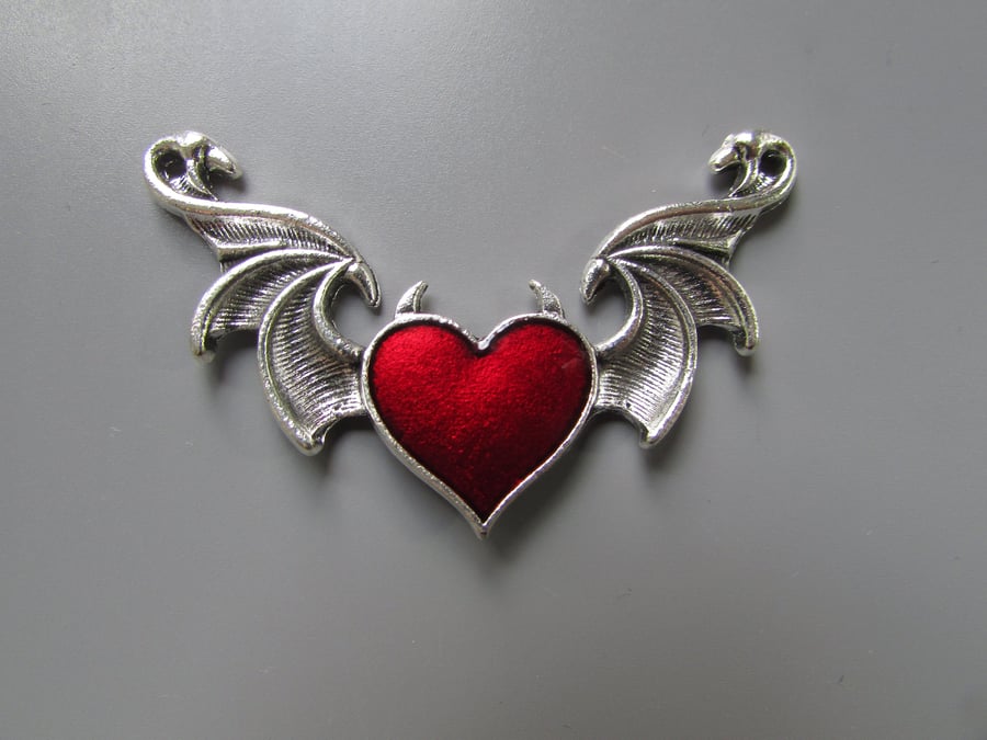 Silver & Red Winged Heart Tibetan Jewellery Charm