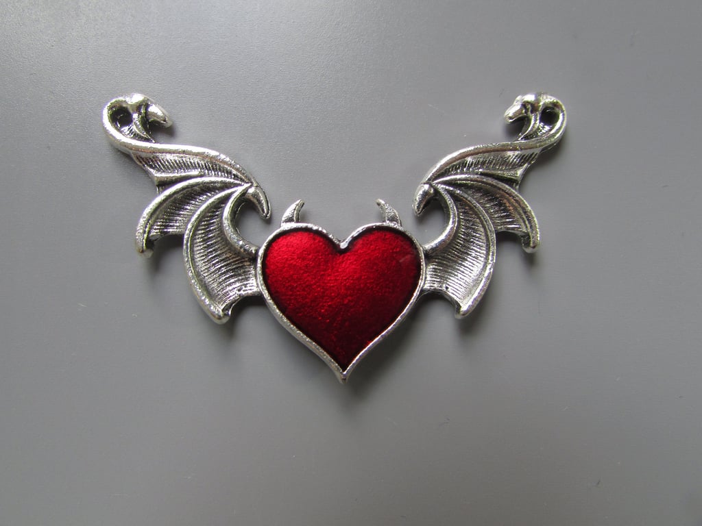 Silver & Red Winged Heart Tibetan Jewellery Charm