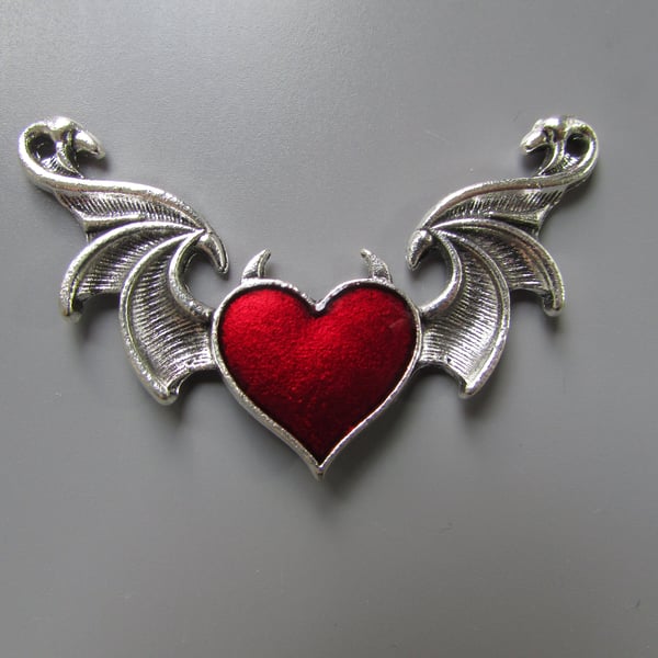 Silver & Red Winged Heart Tibetan Jewellery Charm