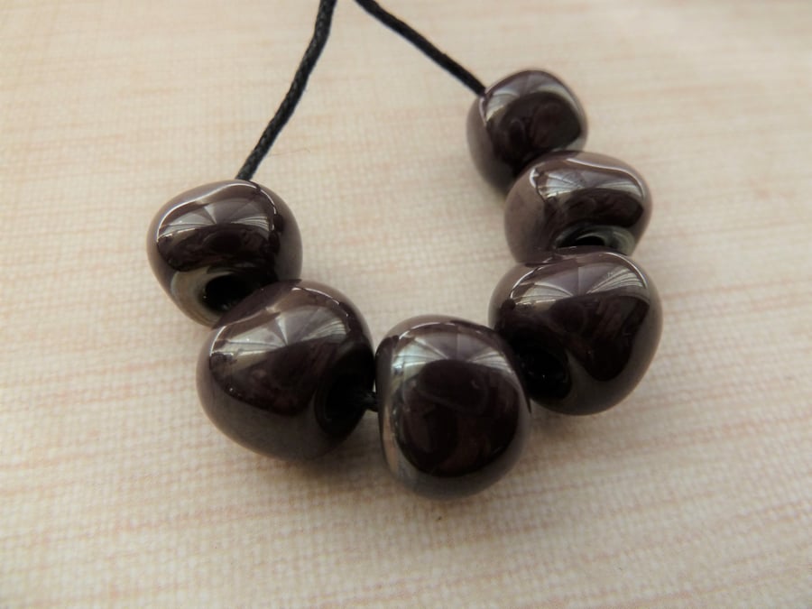 silver plum lampwork glass nugget beads