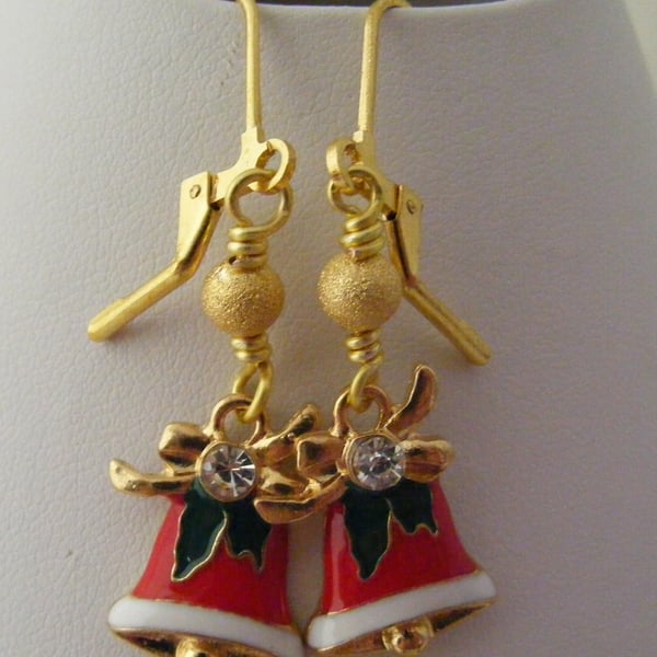 Czech Enamel Christmas Bell Earrings