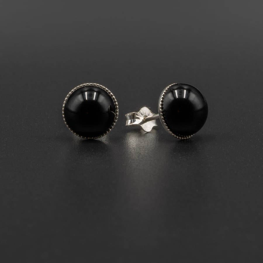 Black onyx and sterling stud earrings, Leo gift