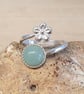 Green Aventurine Flower Ring. Adjustable 925 sterling silver rings for women - Image 1