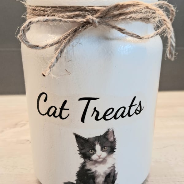 Cat Decoupaged Treat Jar