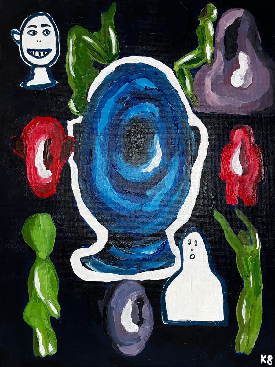 Blue Swirl Portraiture Abstract, Original Acrylic, Painting on Canvas