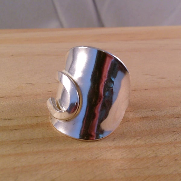 Upcycled Sterling Silver Swirl Wrap Saddle Spoon Adjustable Ring