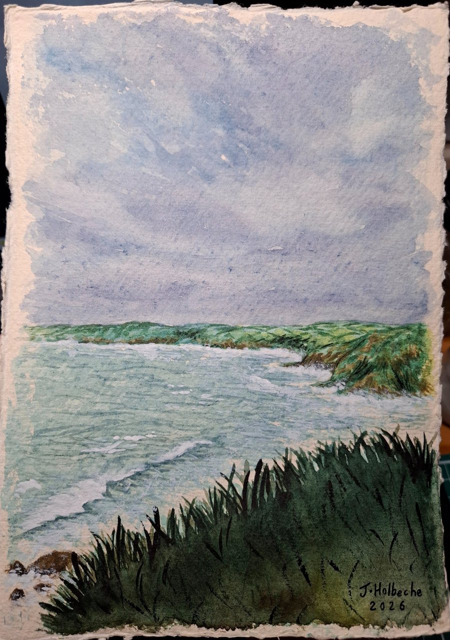 'A windy walk to Porthleven' Original Watercolour Painting