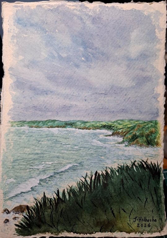 'A windy walk to Porthleven' Original Watercolour Painting