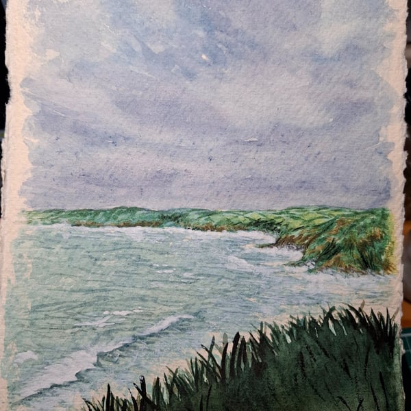 'A windy walk to Porthleven' Original Watercolour Painting