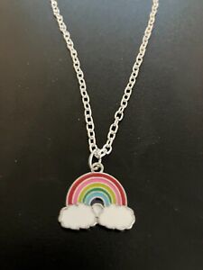 rainbow clouds pendant necklace silver plated 18"" chain charm