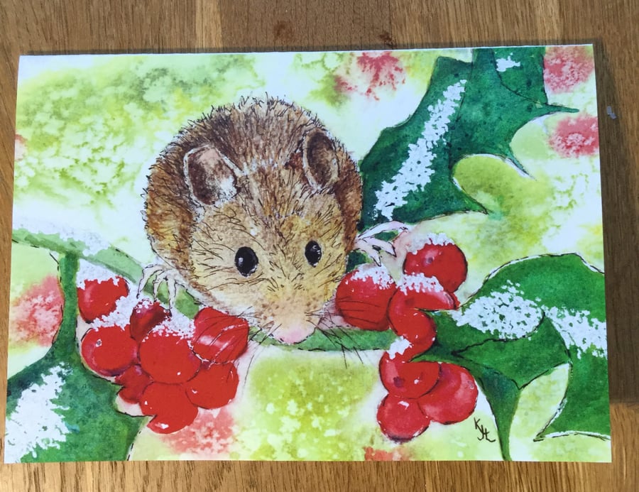 free UK postage - Blank art card of Mousehole Mouse  - 