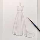 Custom hand drawn original wedding dress watercolour drawing