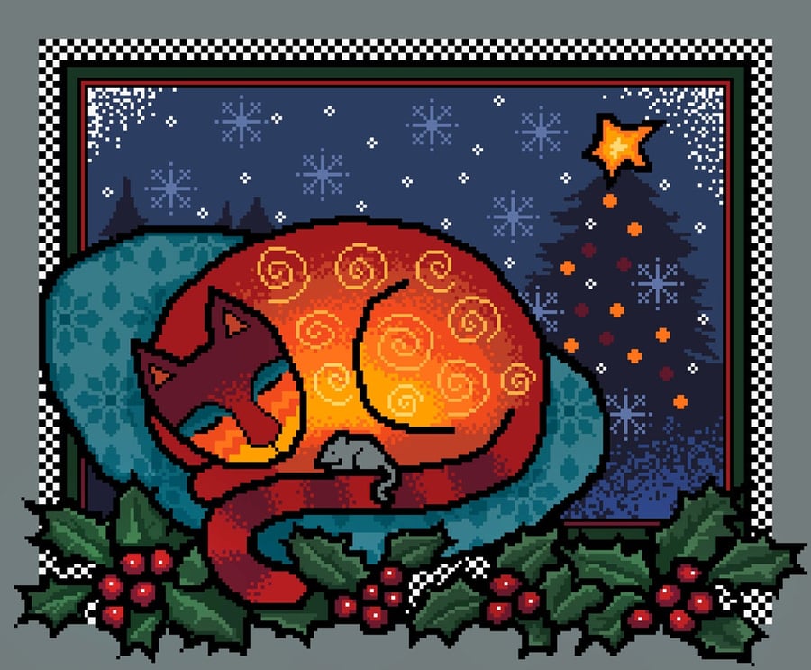 085 - Colourful Cats Series - Christmas Tree Cat - Cross Stitch Pattern