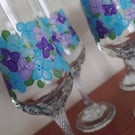 Handpainted Floral Hydrangea Champagne Flutes Set of 4