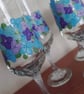 Handpainted Floral Hydrangea Champagne Flutes Set of 4