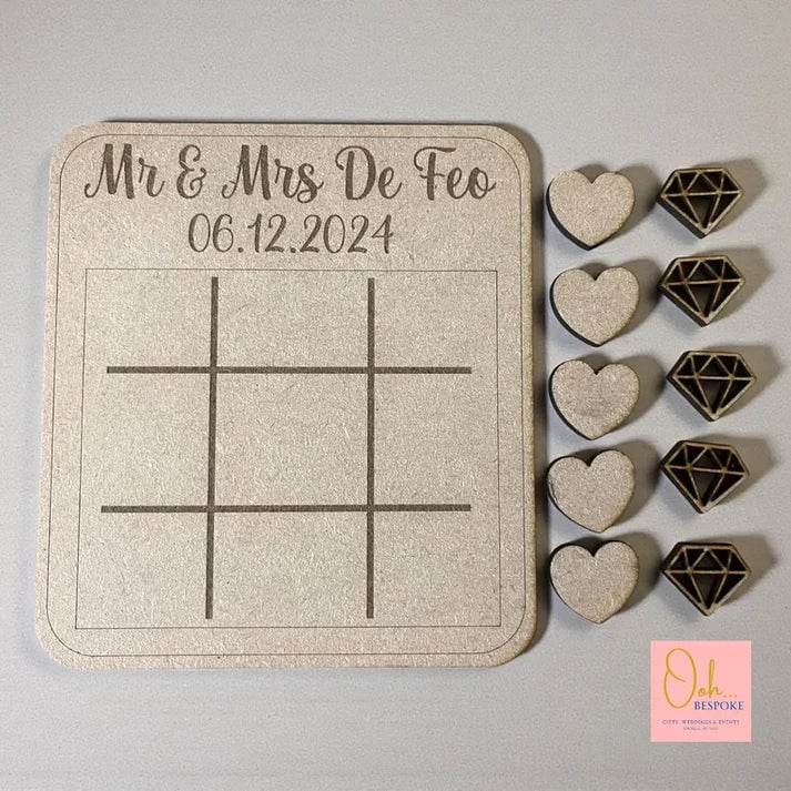 Personalised Wooden Wedding Noughts & Crosses - Laser Engraved Table Game