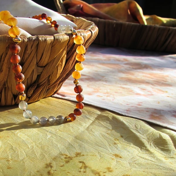 "The Aria" Necklace: A Breath of Baltic Amber and Labradorite