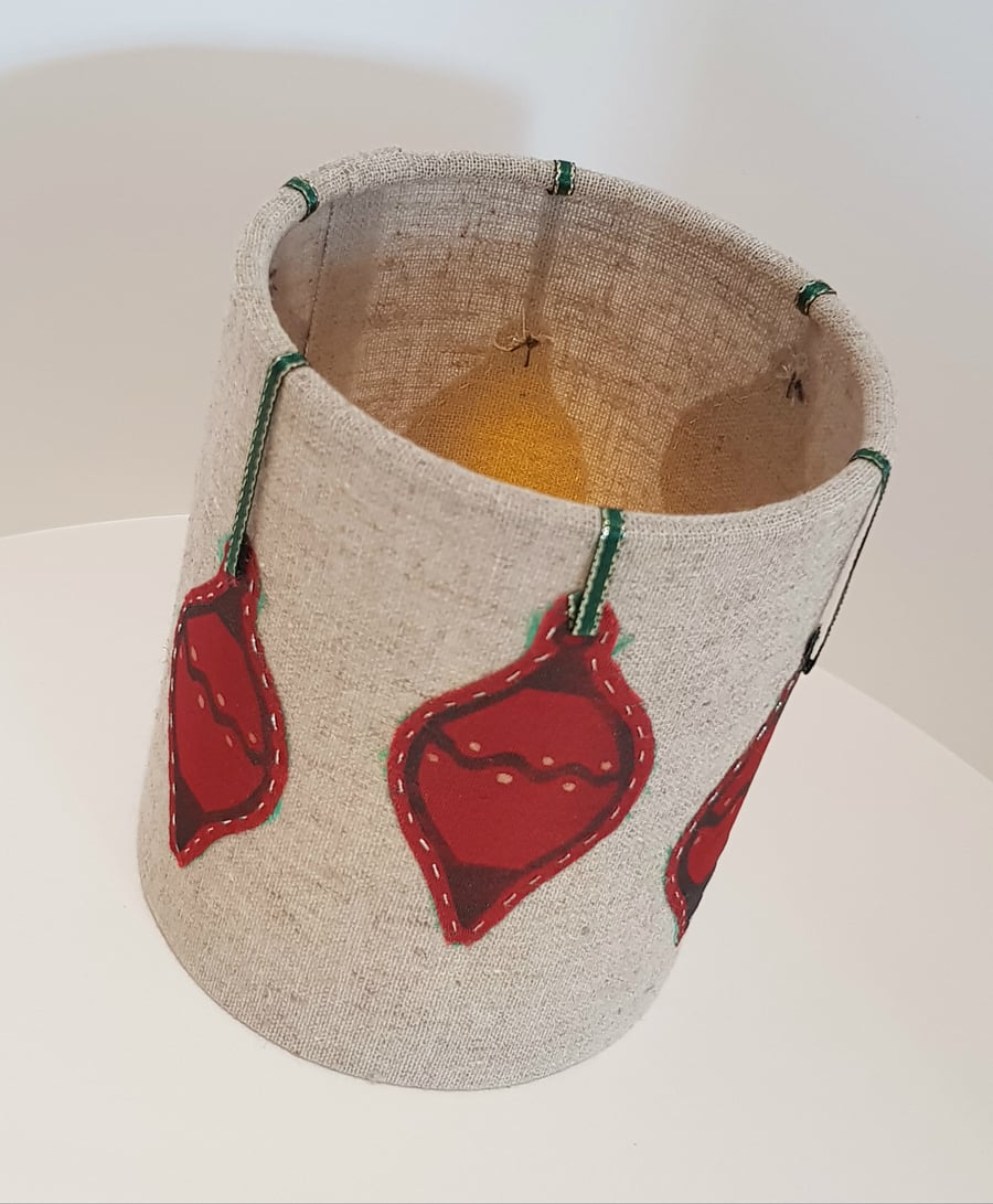 Hand printed bauble lantern (Hessian with Green Ribbon)