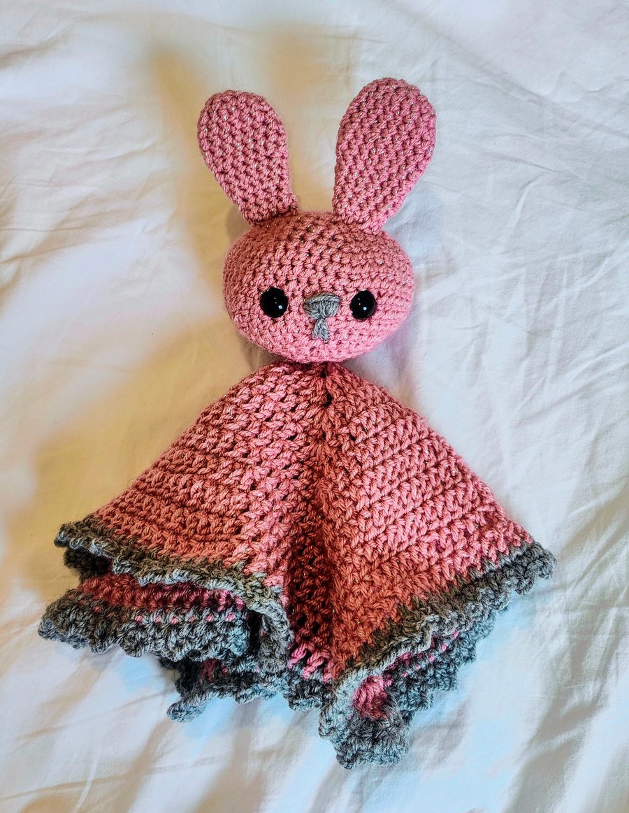 Handmade Crochet Bunny Lovey Blanket 