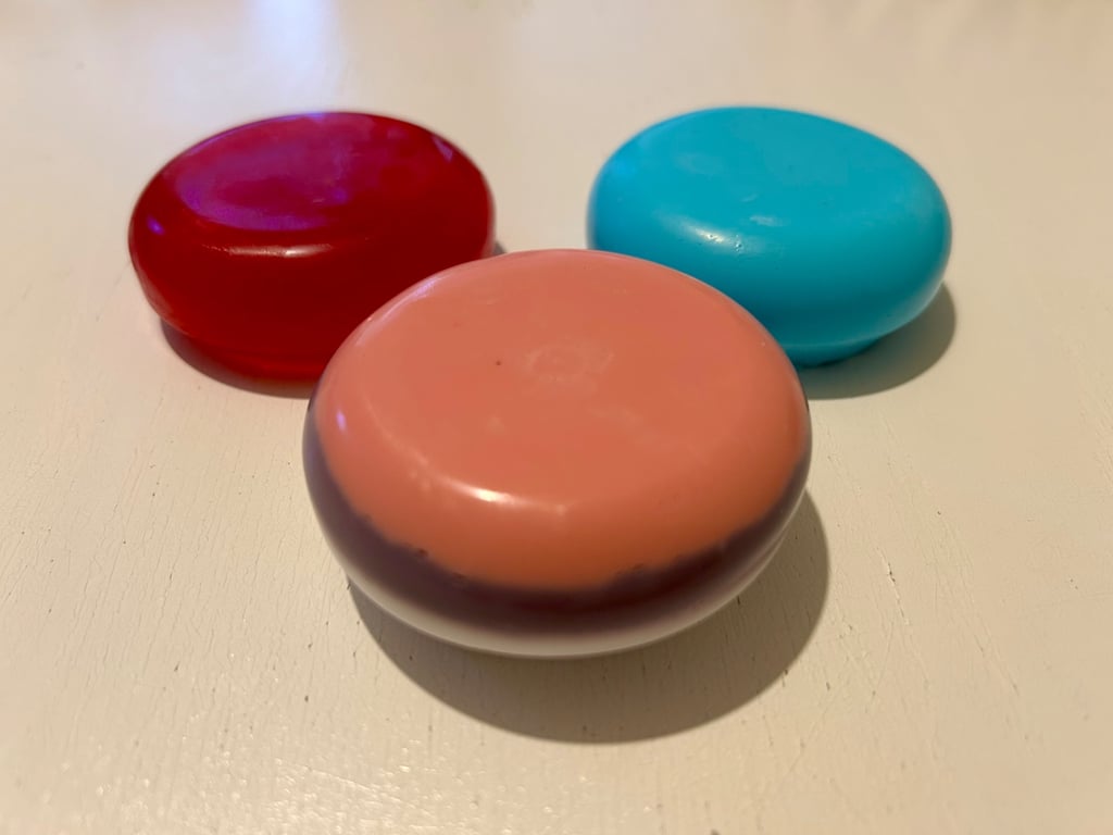 Rounded, colourful soap bars