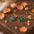 Handmade Teal Floral Drop Earrings