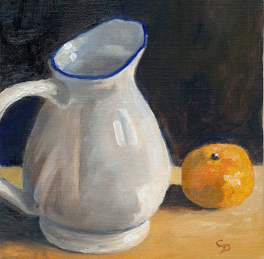 Jug With Orange---original small oil painting