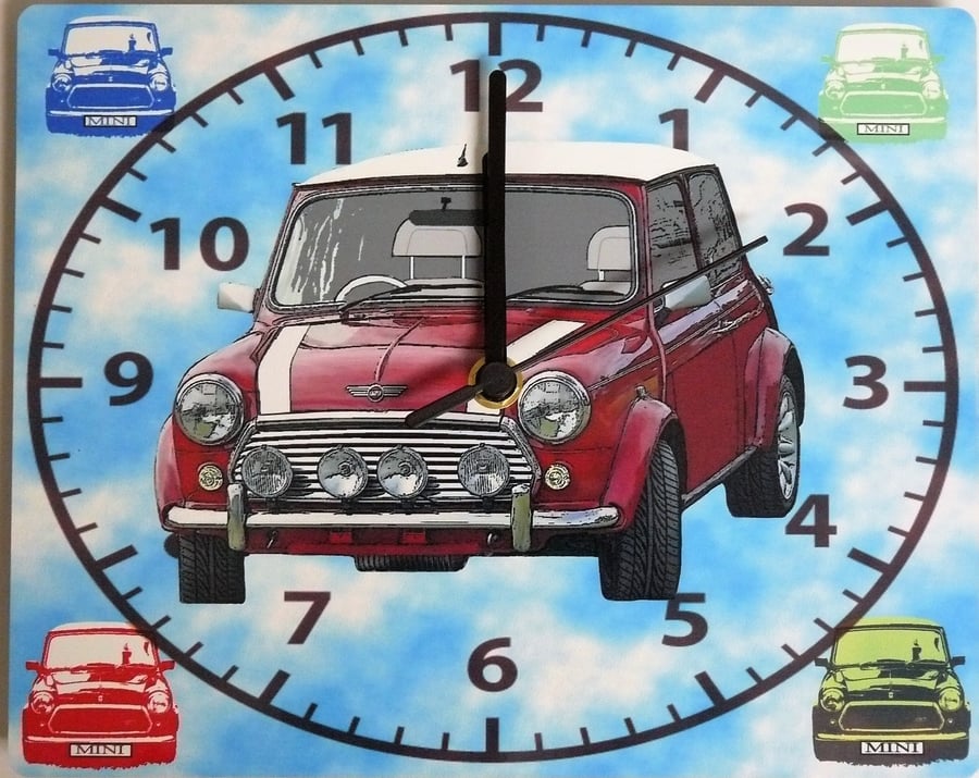 red mini wall hanging clock classic mini car 