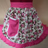 Vintage 50s Style Half Apron Pinny - Pink Roses with Pink Trim