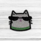 Cool Cat Sparkle – Embroidered Patch on White Glitter Felt
