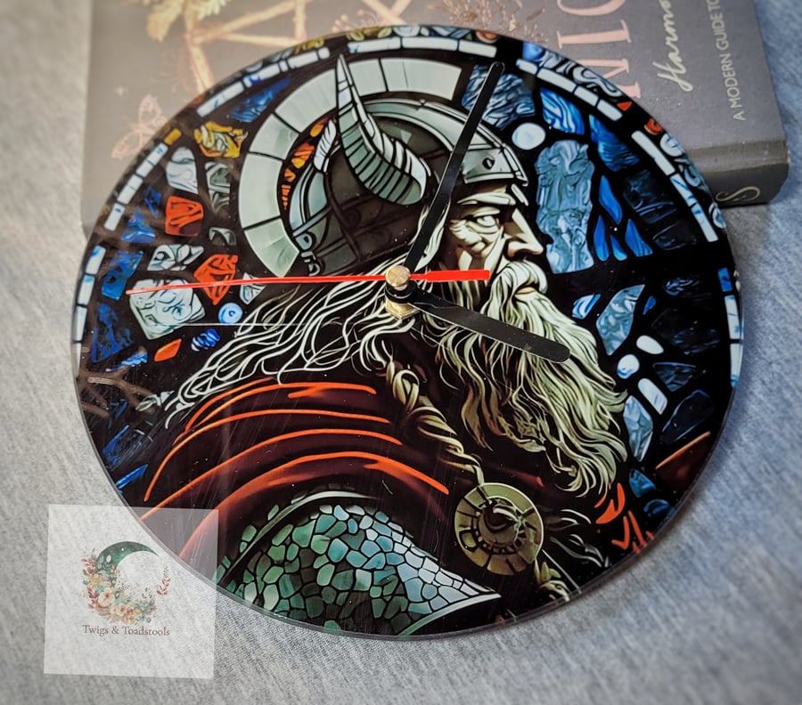 Viking norse God stained glass design clock 