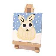 Arctic Hare Small Original Art - mini painting of cute white bunny in snow 