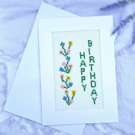 Handmade Cross Stitch Happy Birthday Card - Embroidered Wildflowers Design