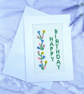 Handmade Cross Stitch Happy Birthday Card - Embroidered Wildflowers Design
