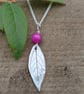 Pink blueberry leaf silver pendant and necklace - Image 2