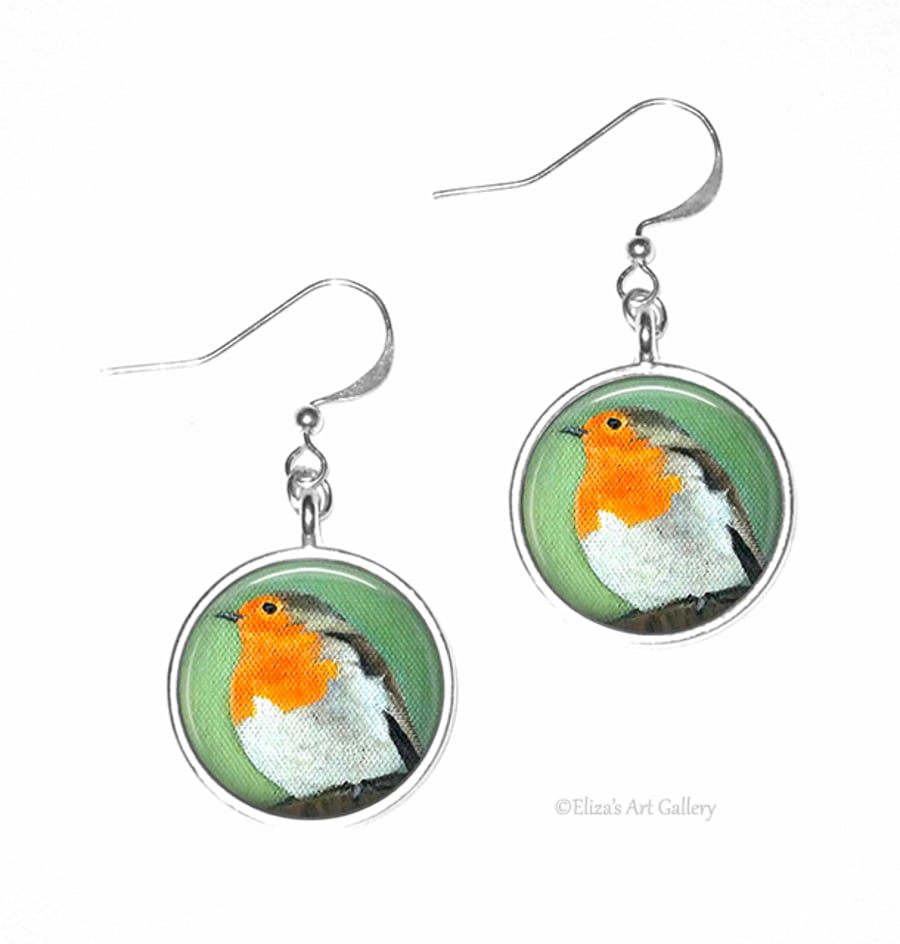 Silver Plated Robin Bird Art Earrings