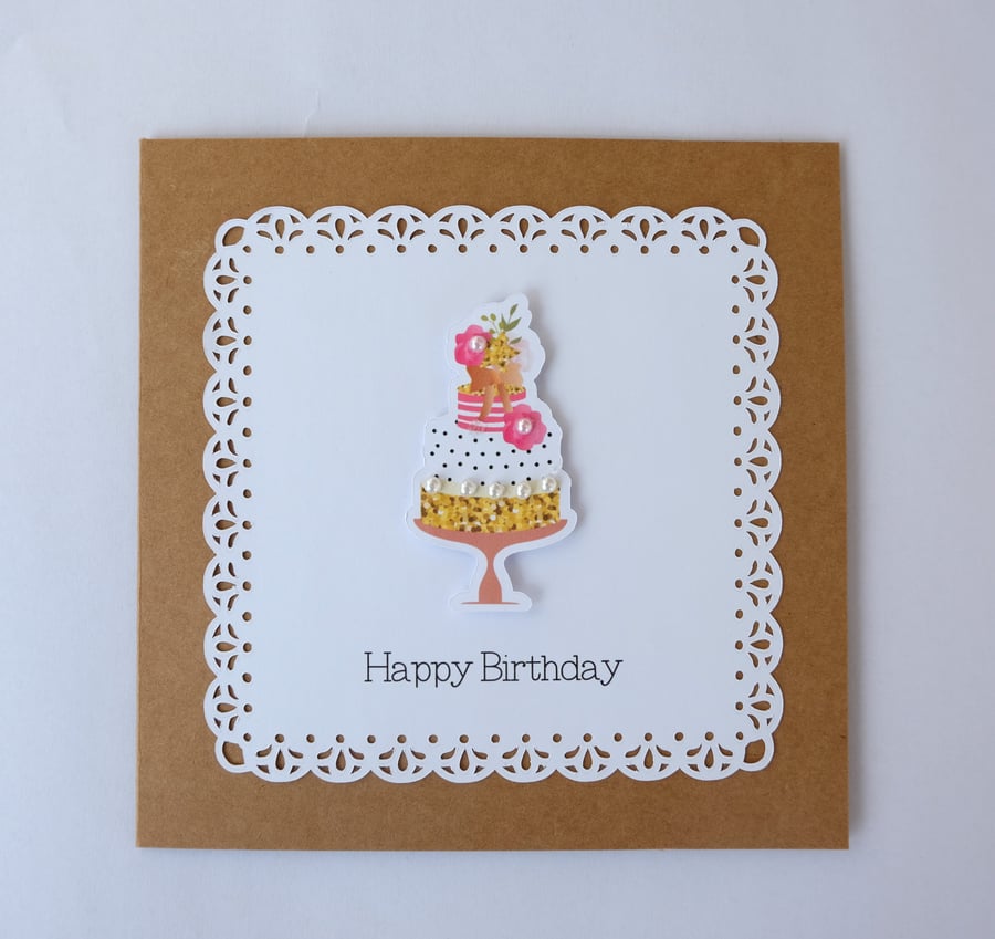 Elegant Celebration Cake Birthday Card
