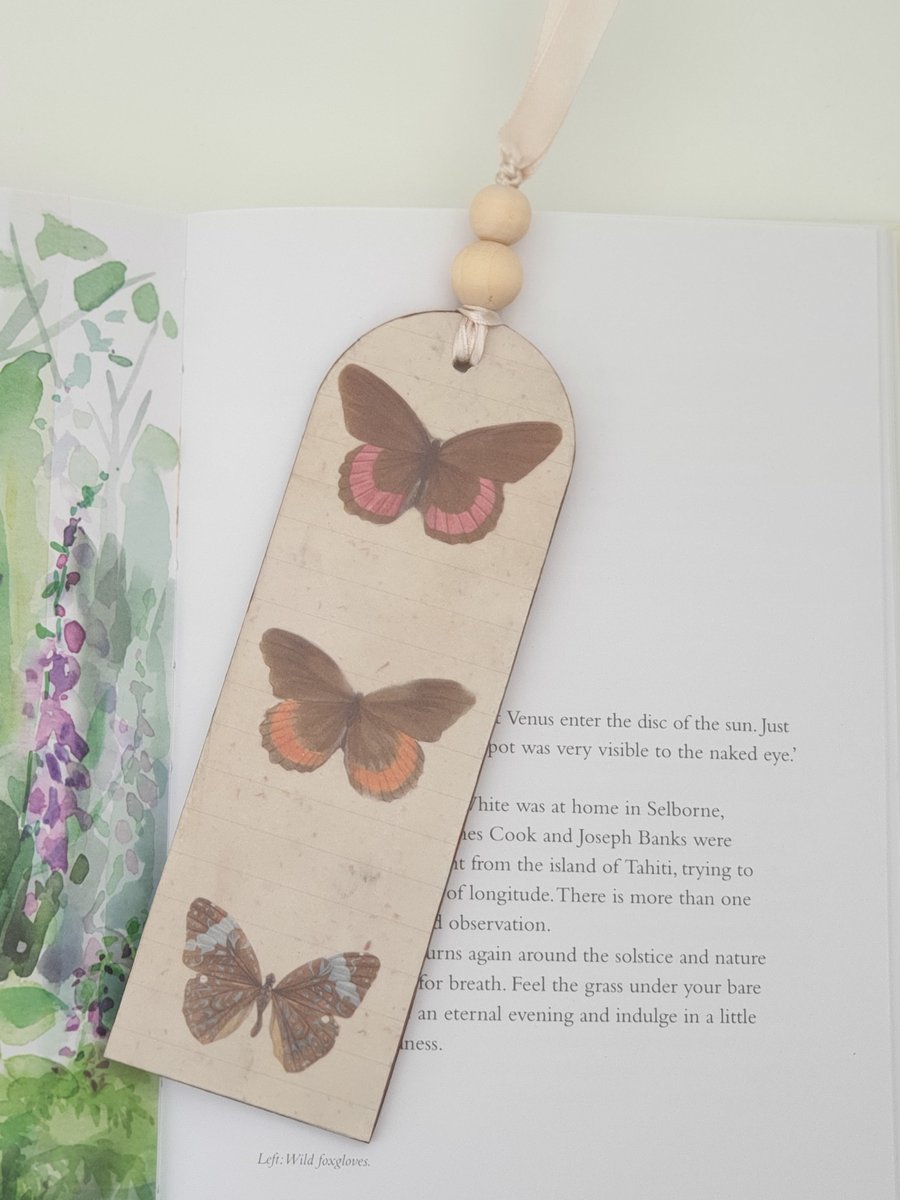 butterfly bookmark made of wood and decoupaged 