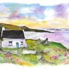 Cottage by the coast original watercolour painting