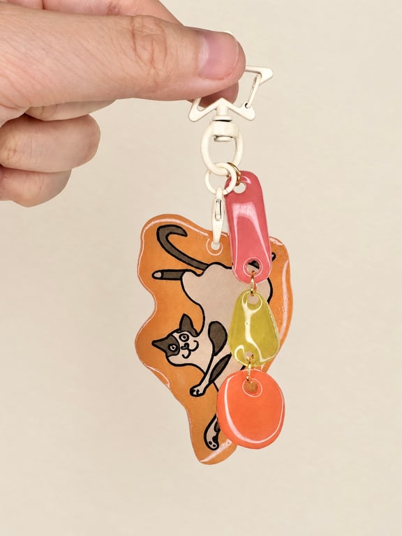 Payday Please Cat – Handmade Original Pet Illustration Keyring