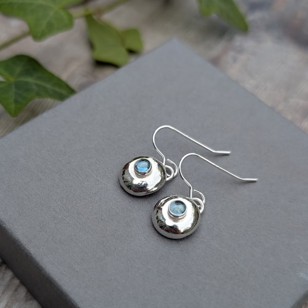 Sterling Silver Pebble Earrings with Blue Topaz Stones - JBJ1095