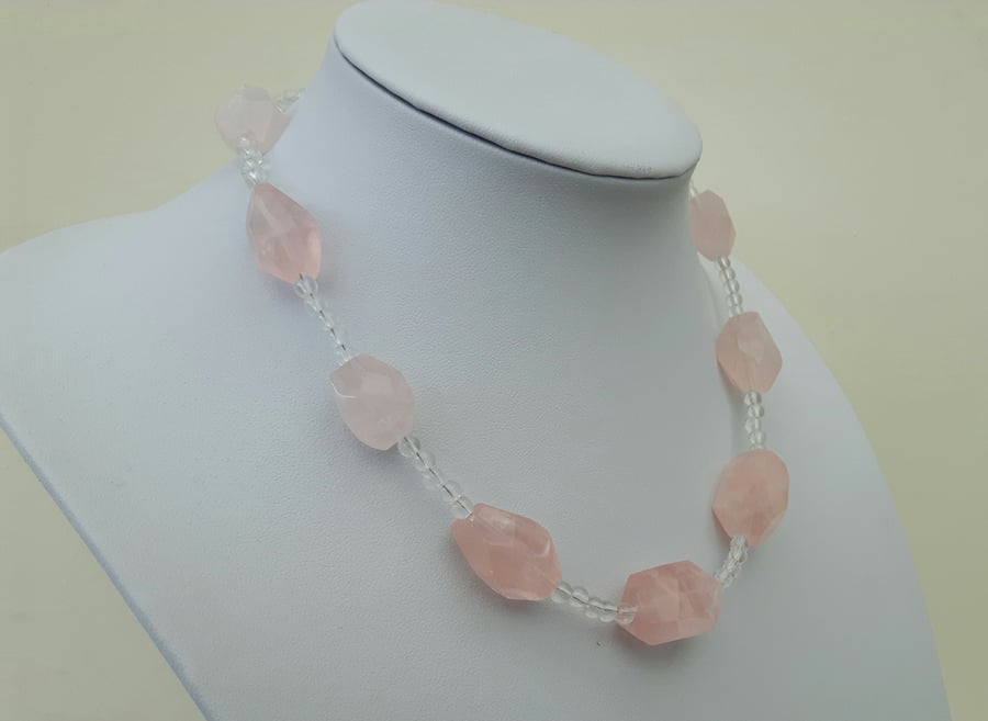 Sterling Silver and Rose Quartz Necklace with  Crystal Quartz 