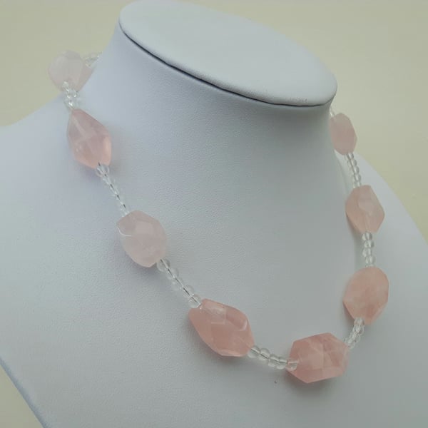 Sterling Silver and Rose Quartz Necklace with  Crystal Quartz 