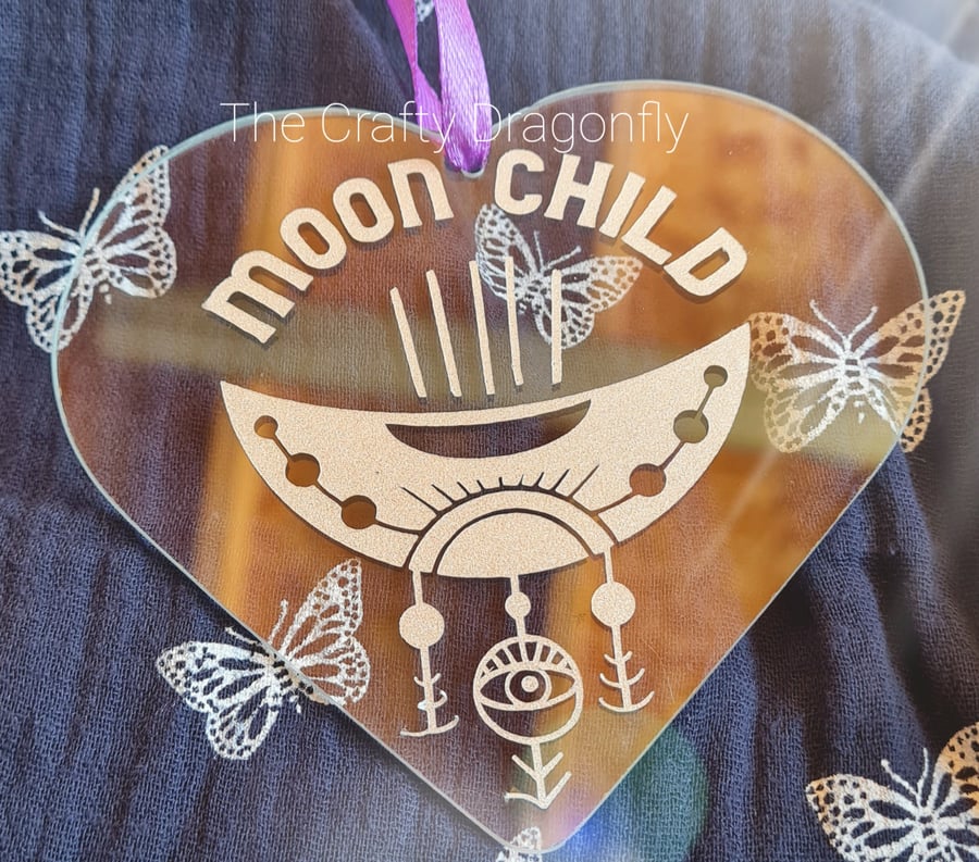 Glass Heart with Moon Child Decal