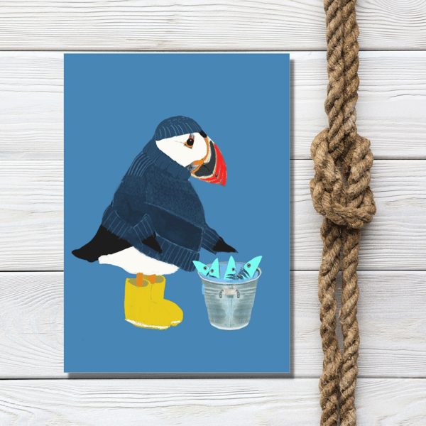 Puffin cards Puffins in fishing jumpers