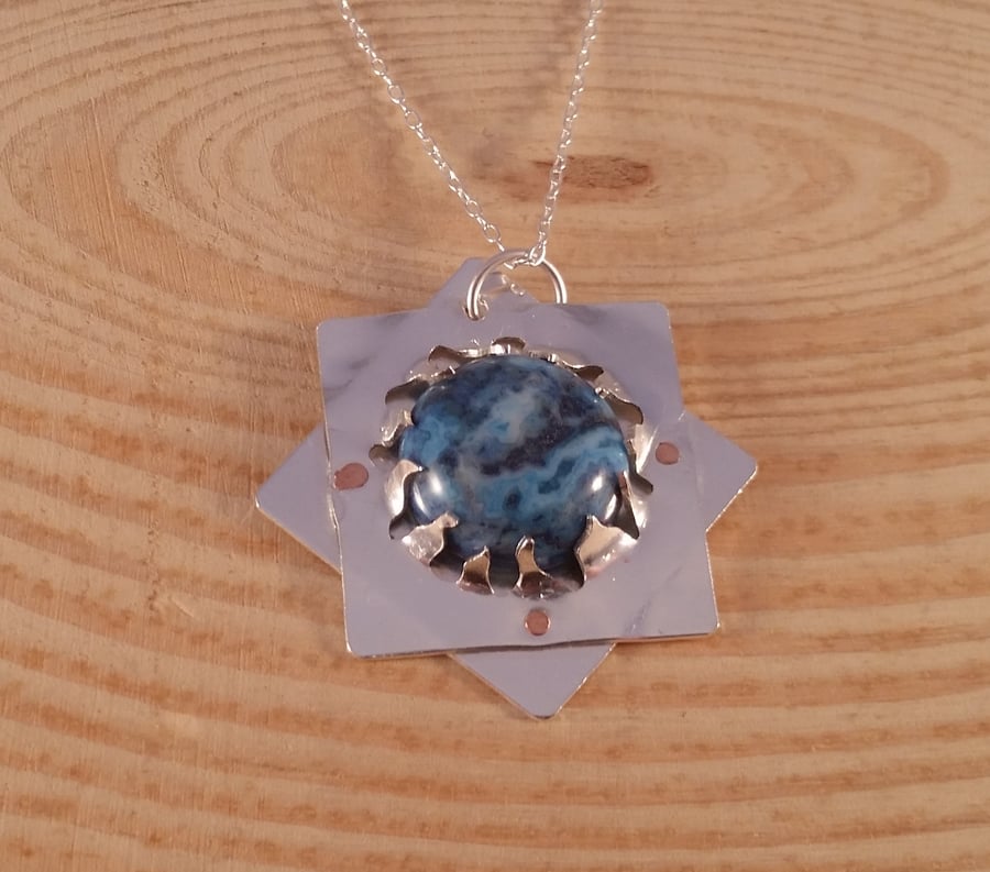 Sterling Silver and Blue Ocean Jasper Necklace